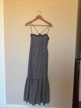 Black and White Gingham Maxi Dress with Spaghetti Straps